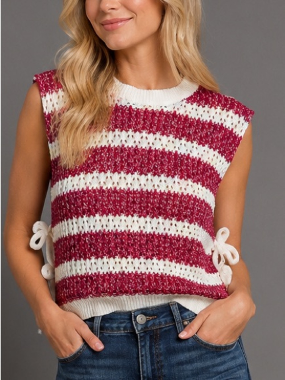 Lumiere Striped Sleeveless Sweater with Tie Sides